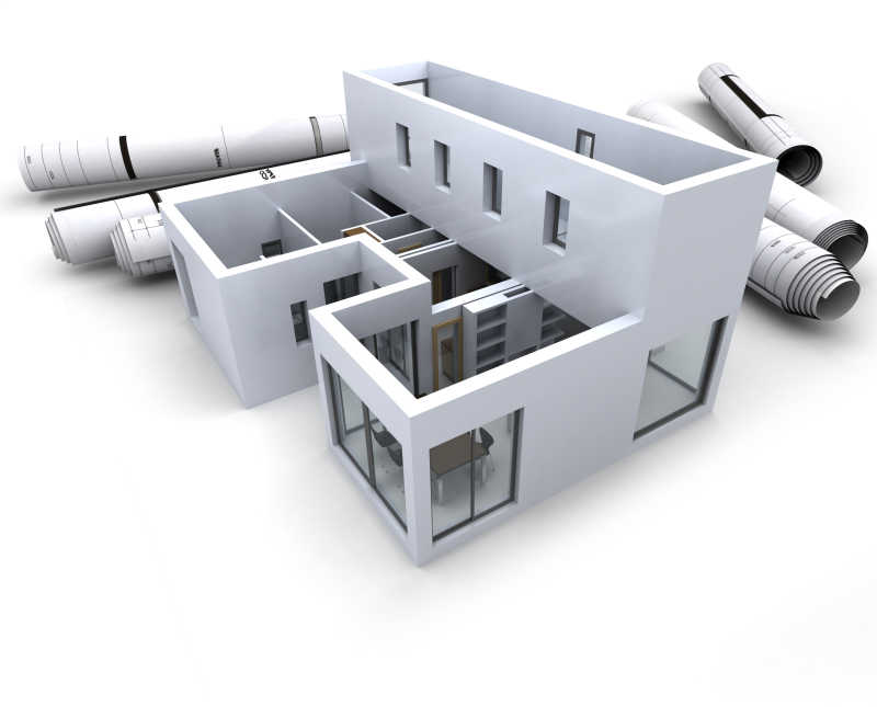 建筑立柱模型与平面图的三维图解图片-房屋建筑三维图解